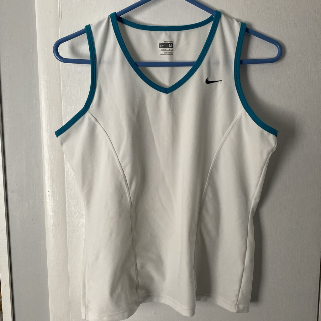 Nike Dri-Fit WM Small White Razor Back Workout Tank with Teal Trim Running