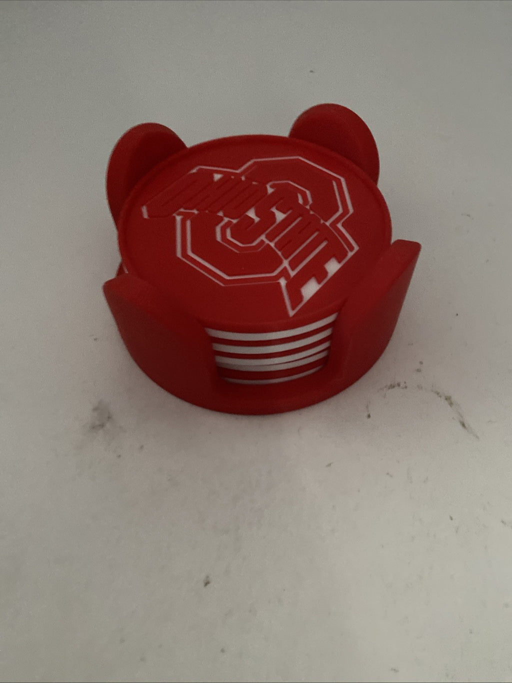 Custom 3-D printed Ohio State university coaster set five coasters and holder
