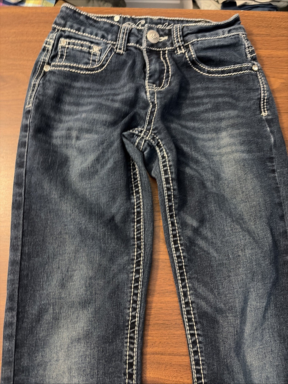 Wired Heart Girls Western Blue Stretch Denim Studded Bootcut Jeans (Size 12)