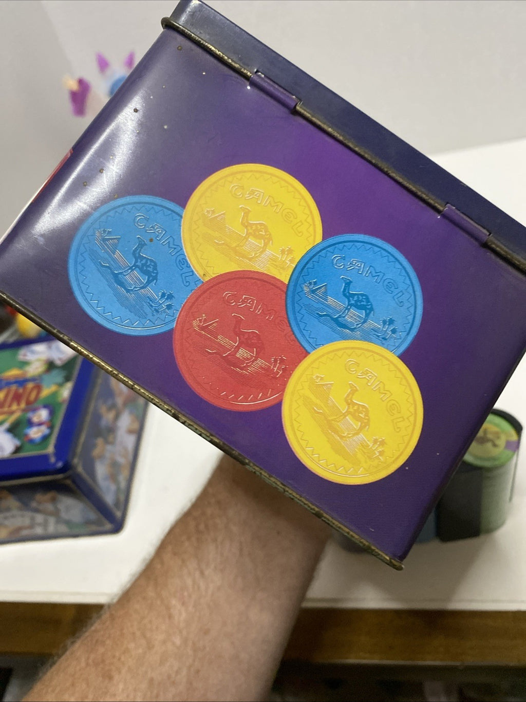 Joe Camel Casino Poker Set Original Tin Box, Both Cards/Chips Still In Wrap Rare