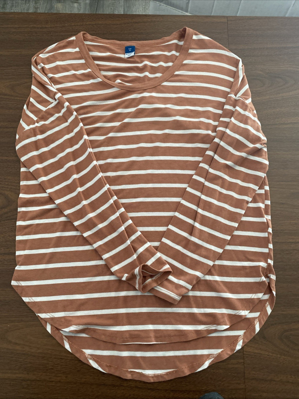 Old Navy women’s extra small long sleeve cotton tan and white striped shirt
