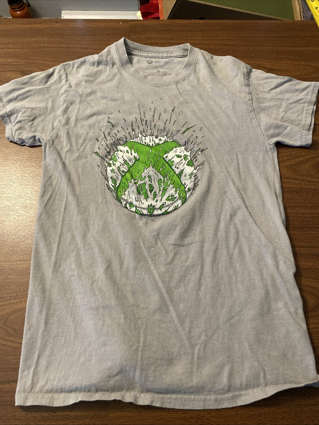 Xbox Microsoft Abstract Exploding Melting Logo Ripple Junction Grey T-Shirt Sz S