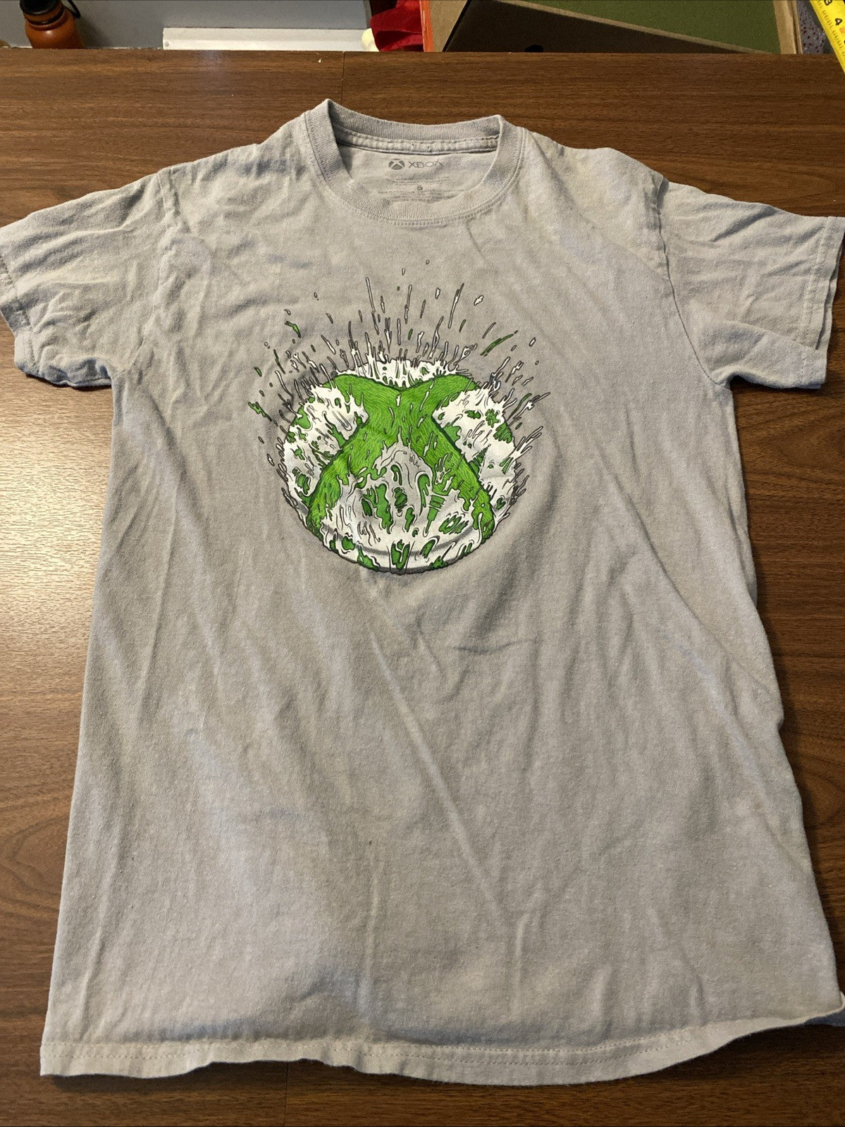 Xbox Microsoft Abstract Exploding Melting Logo Ripple Junction Grey T-Shirt Sz S