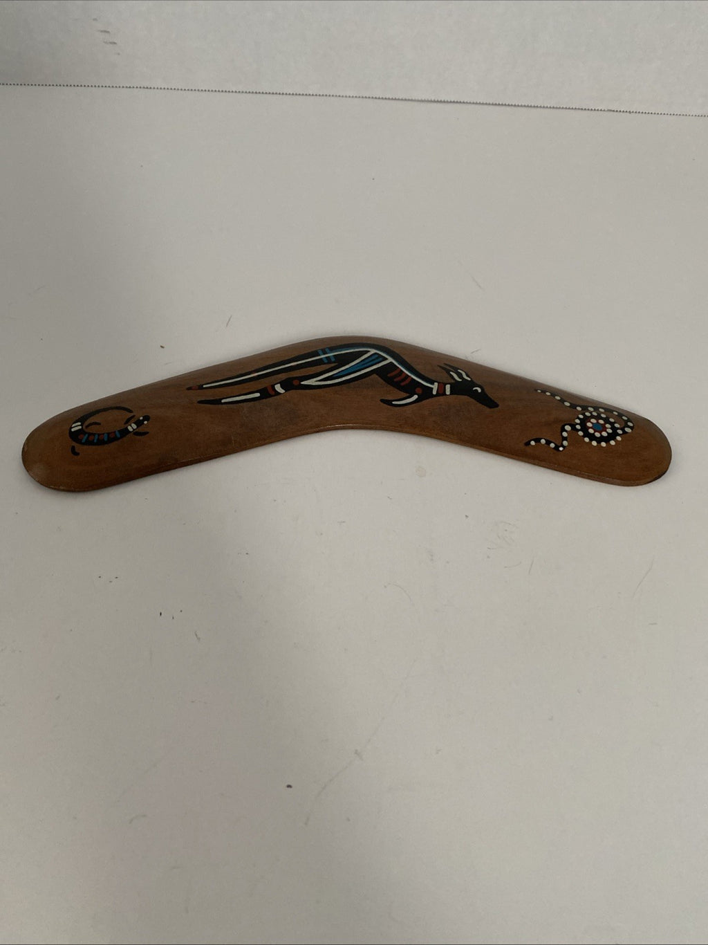 Hand-Painted Aboriginal Boomerang with Kangaroo Australian Style Wood Deco