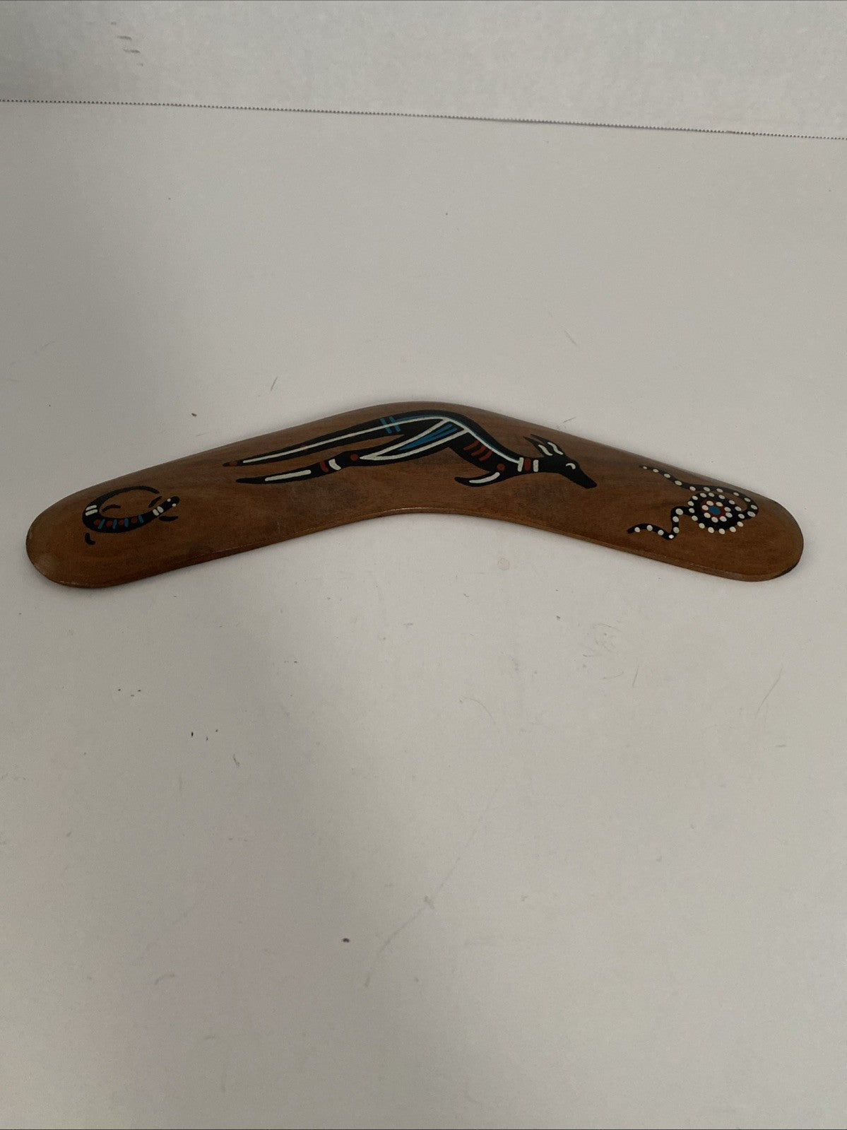 Hand-Painted Aboriginal Boomerang with Kangaroo Australian Style Wood Deco