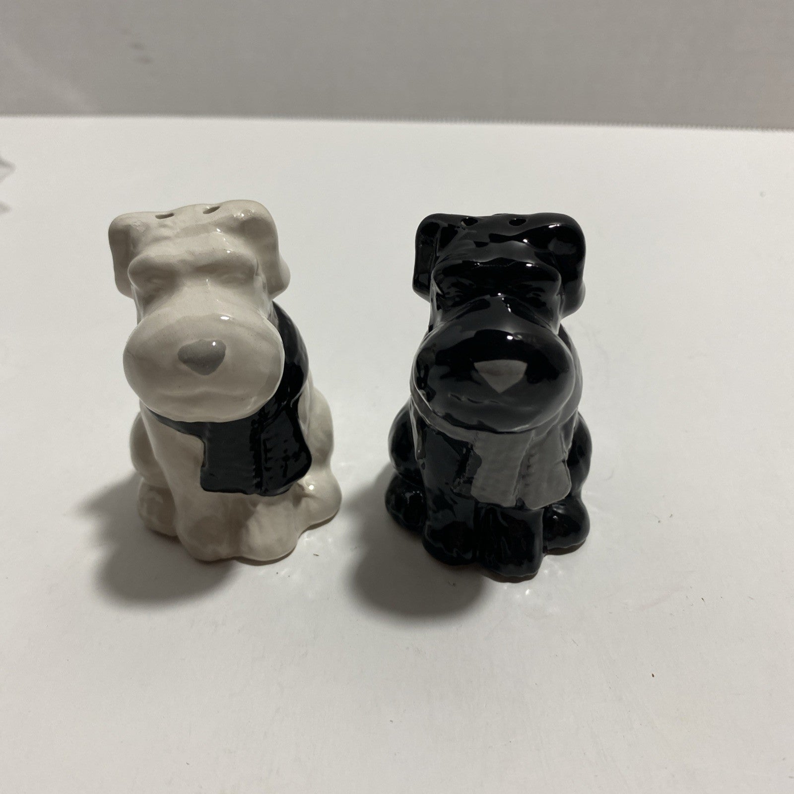 Black and White Scottish Terriers with Scarves Ceramic Salt and Pepper Shakers