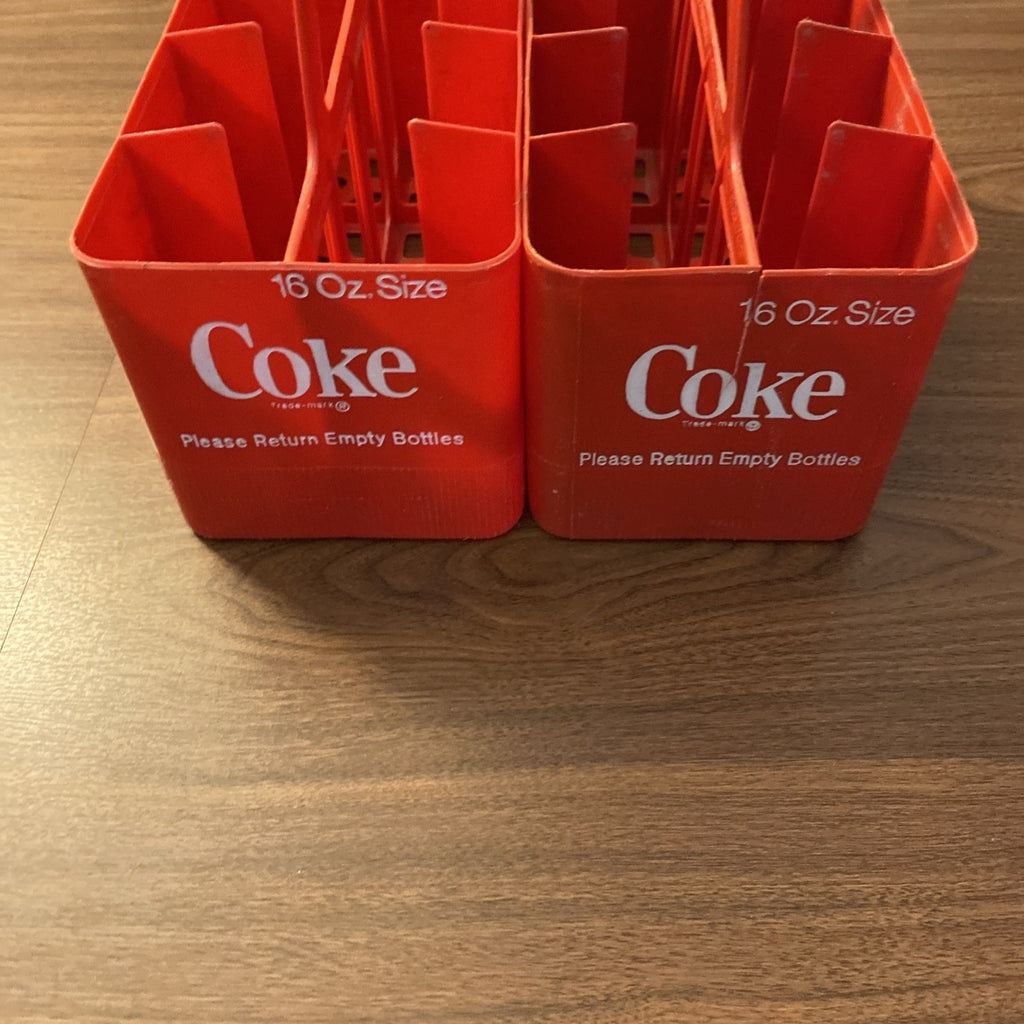 2 Vintage Coca-Cola 8 Pack Bottles One Pint Red Plastic Coke Carrier Caddy