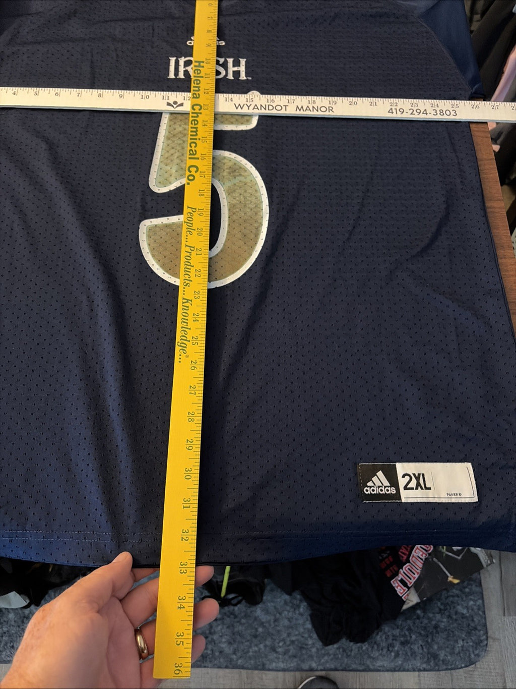 Adidas Notre Dame Irsih #5 Football Jersey Adult Size 2XL Navy Gold Breathable