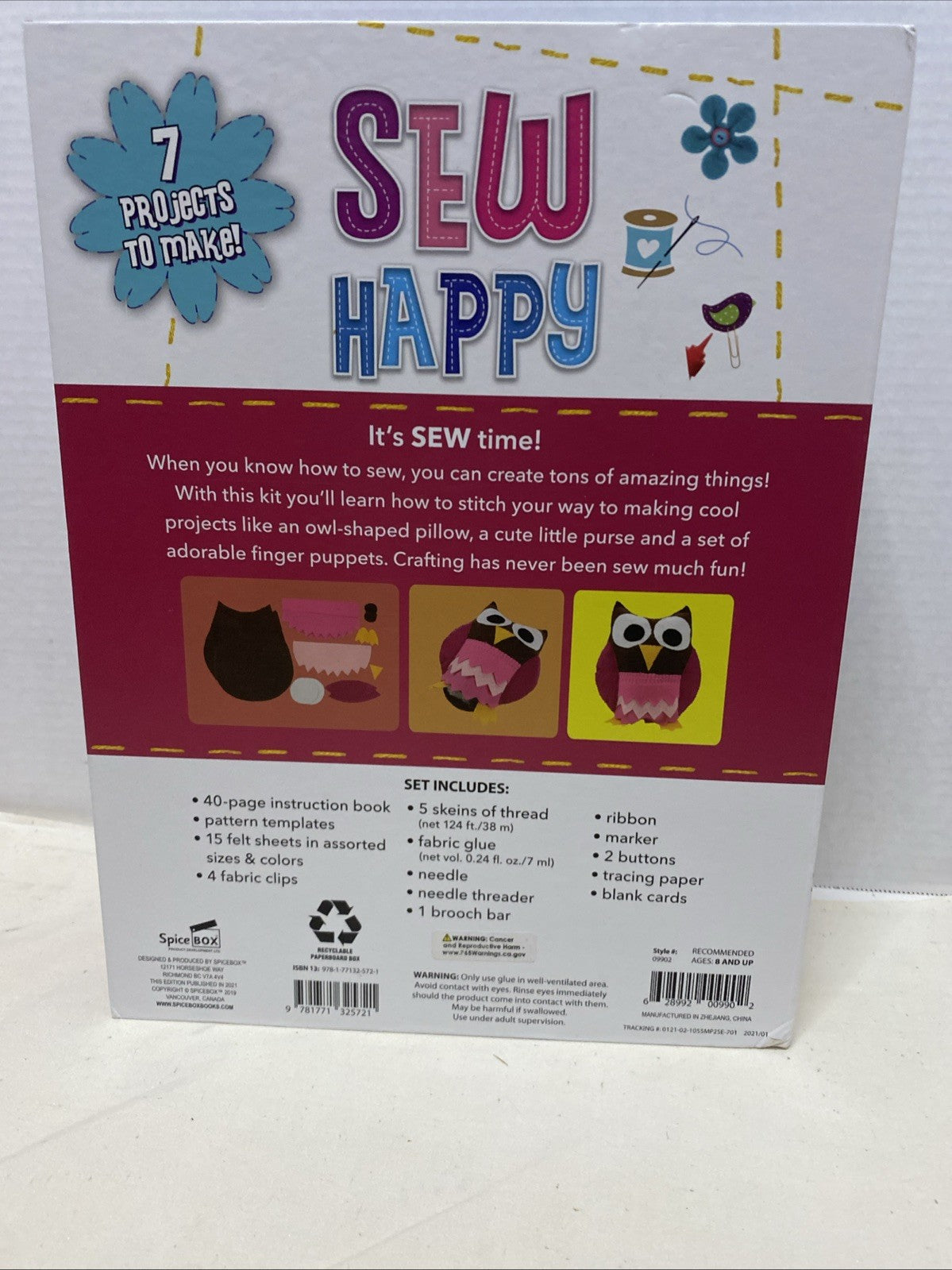NEW ! SpiceBox Learn 7 Sewing Projects SEW HAPPY Set Learn & Play - 8 yrs +