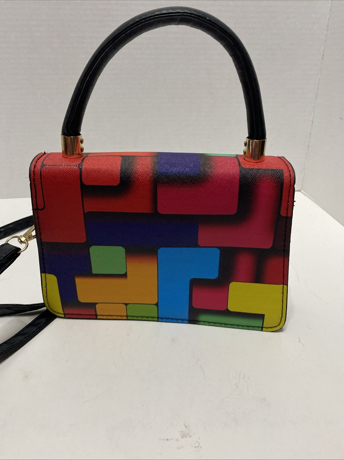 Color Block Fashion Bag W Handle And Strap - Tetrus Puzzle