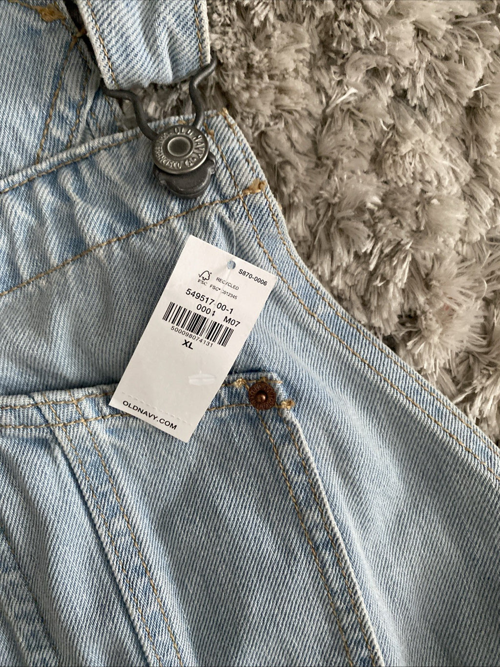 Old Navy Denim Overalls Womens XL Slouchy Straight Cut Off Blue Jean Fray