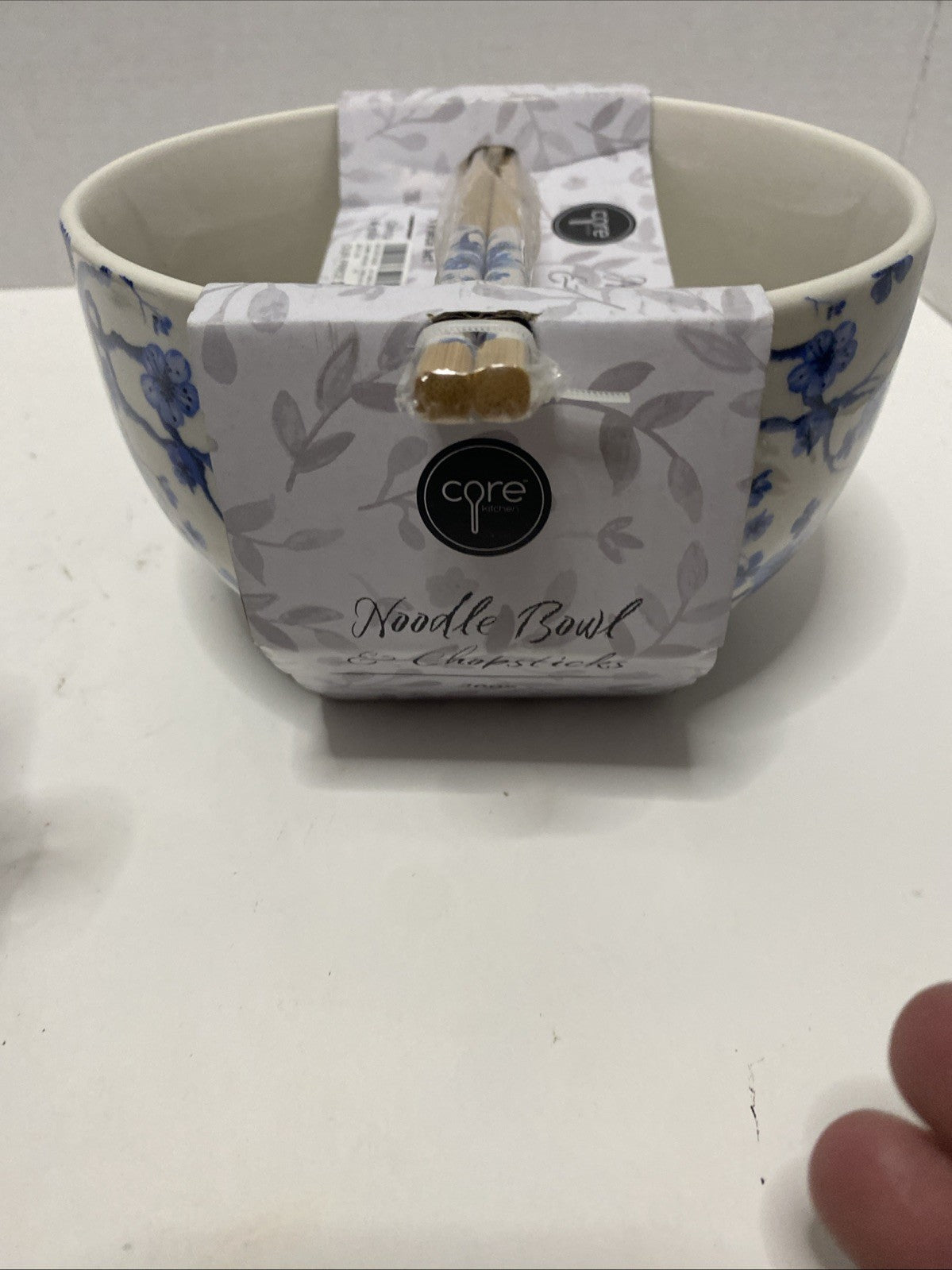 Core Kitchen Ramen Noodle Ceramic Bowl Blue Abstract Design 26oz Set Of 2