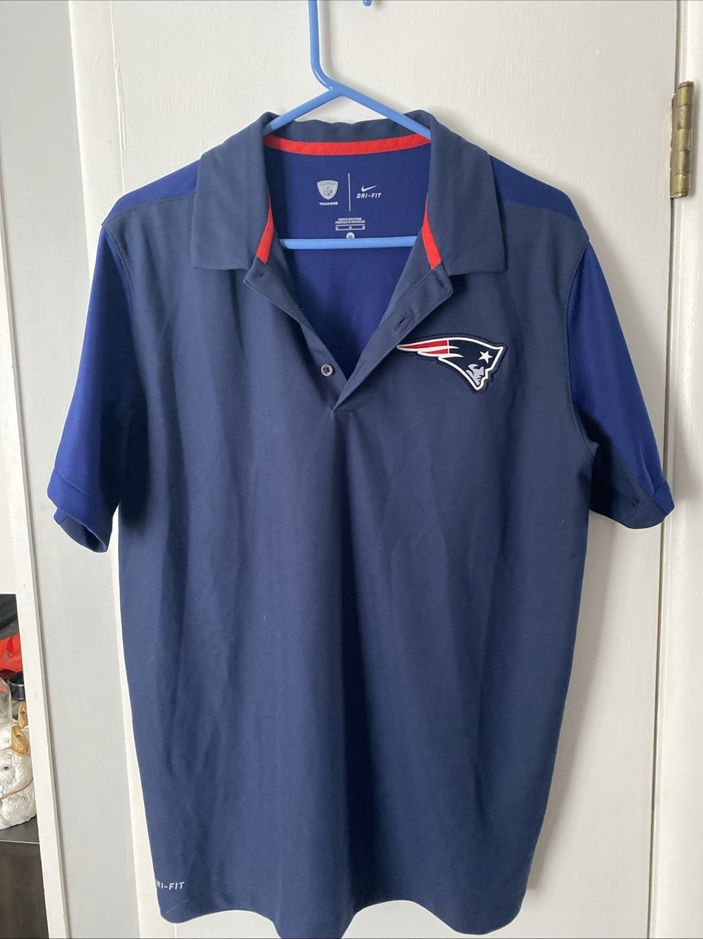 NIKE NFL New England Patriots Dri Fit Team Issue Training Equipment Blue Polo M