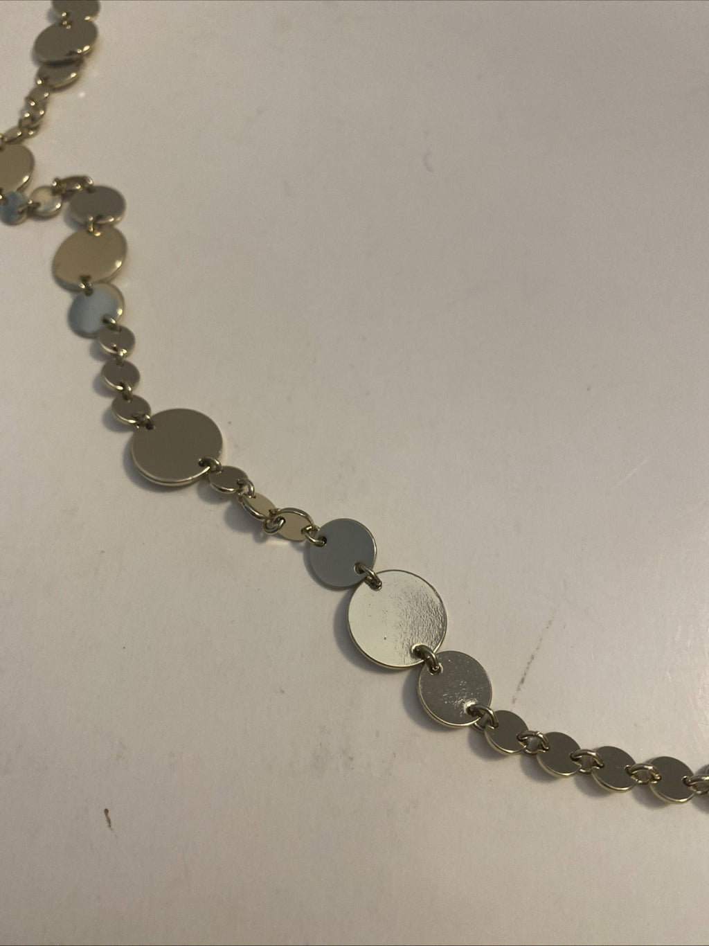 Gold Tone Statement Charm Necklace- Long 38”W/ White Faceted Acrylic Pendants.