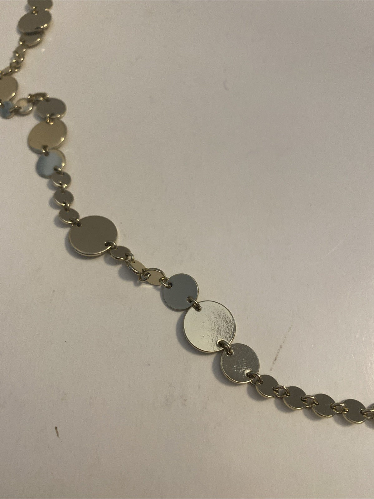 Gold Tone Statement Charm Necklace- Long 38”W/ White Faceted Acrylic Pendants.