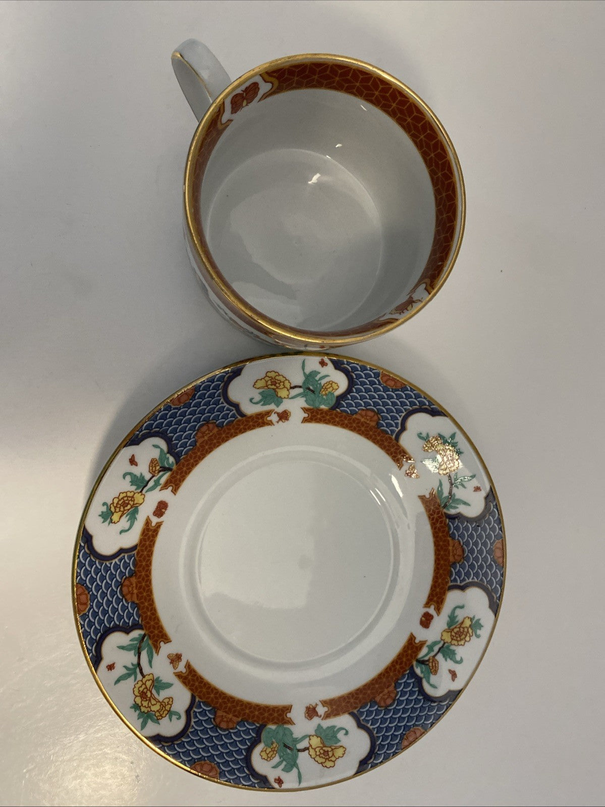 LiLing Imperial Garden flat cup & saucerflowers birds tree