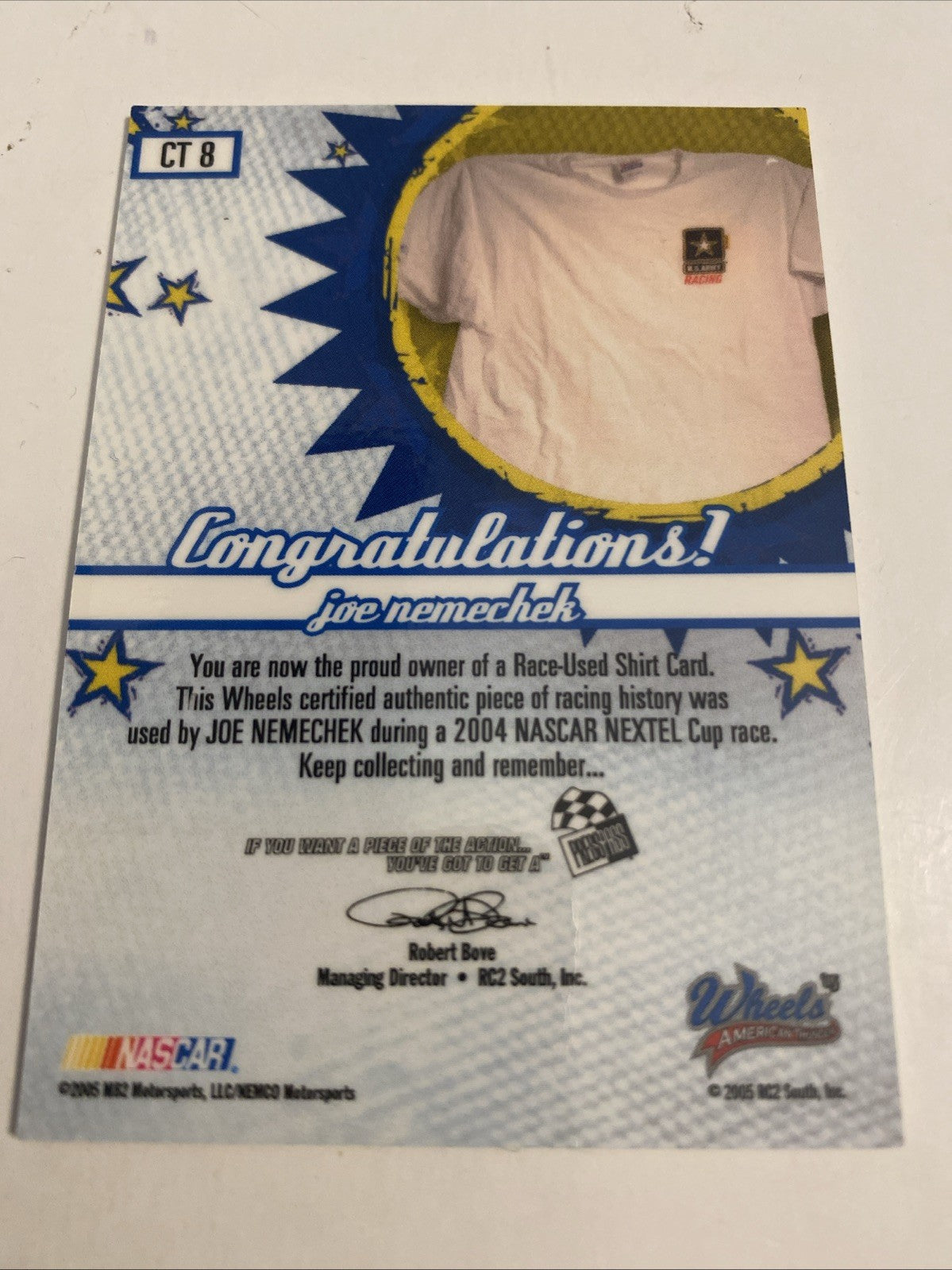 2005 WHEELS AMERICAN THUNDER COOL THREADS #CT8 JOE NEMECHEK 329/475