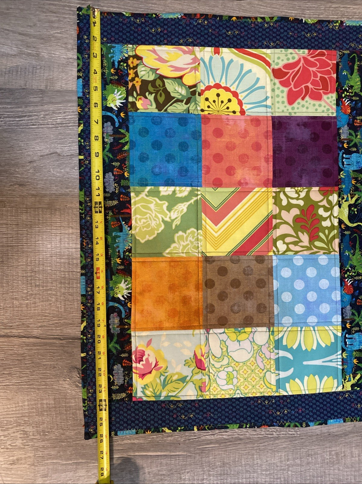 Handmade Quilted Table Topper 19.5 X 26 Blue Red Green Purple With Dinosaurs
