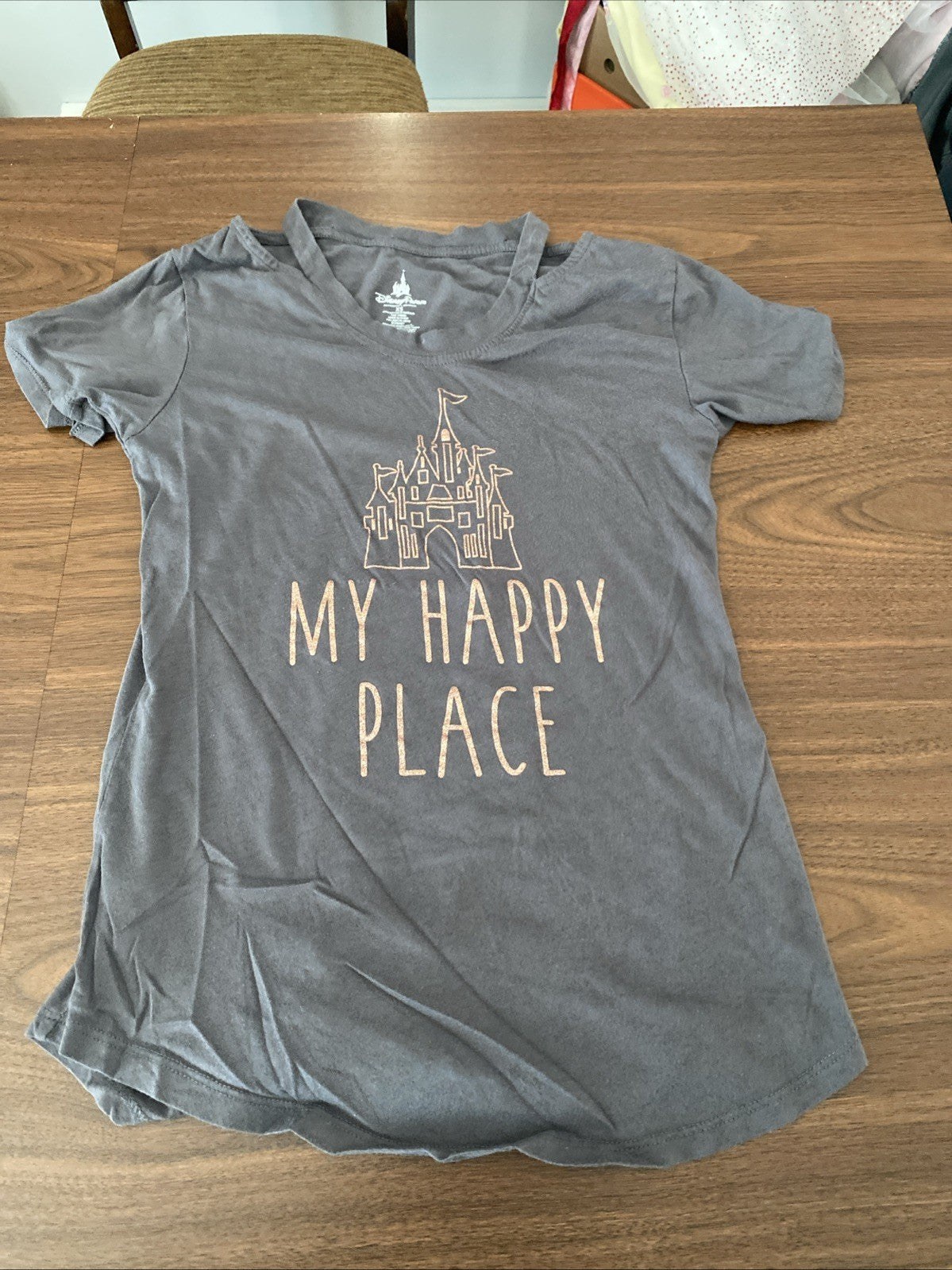 My Happy Place Castle Disney Parks T-Shirt Gray Graphic Short Sleeve Women’s XS