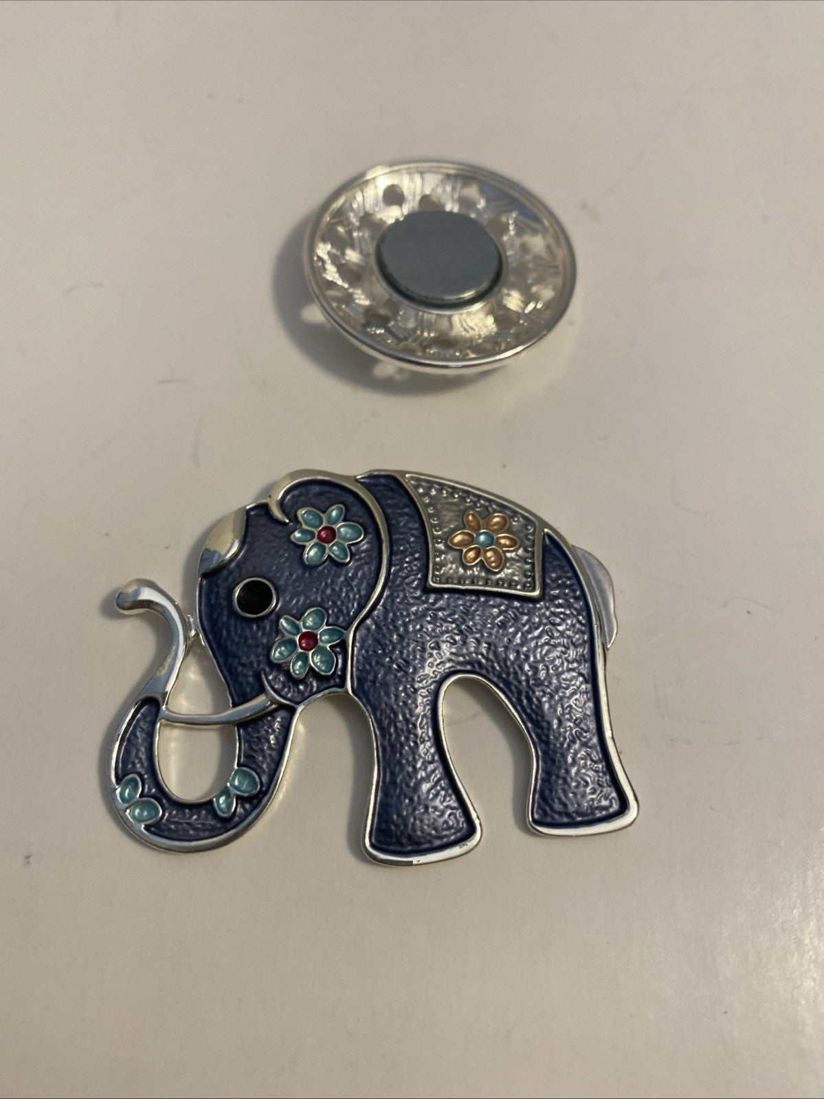 Elephant Pin Magnetic Brooch 2" Enamel Flower Luck Animal Brooches Multicolored