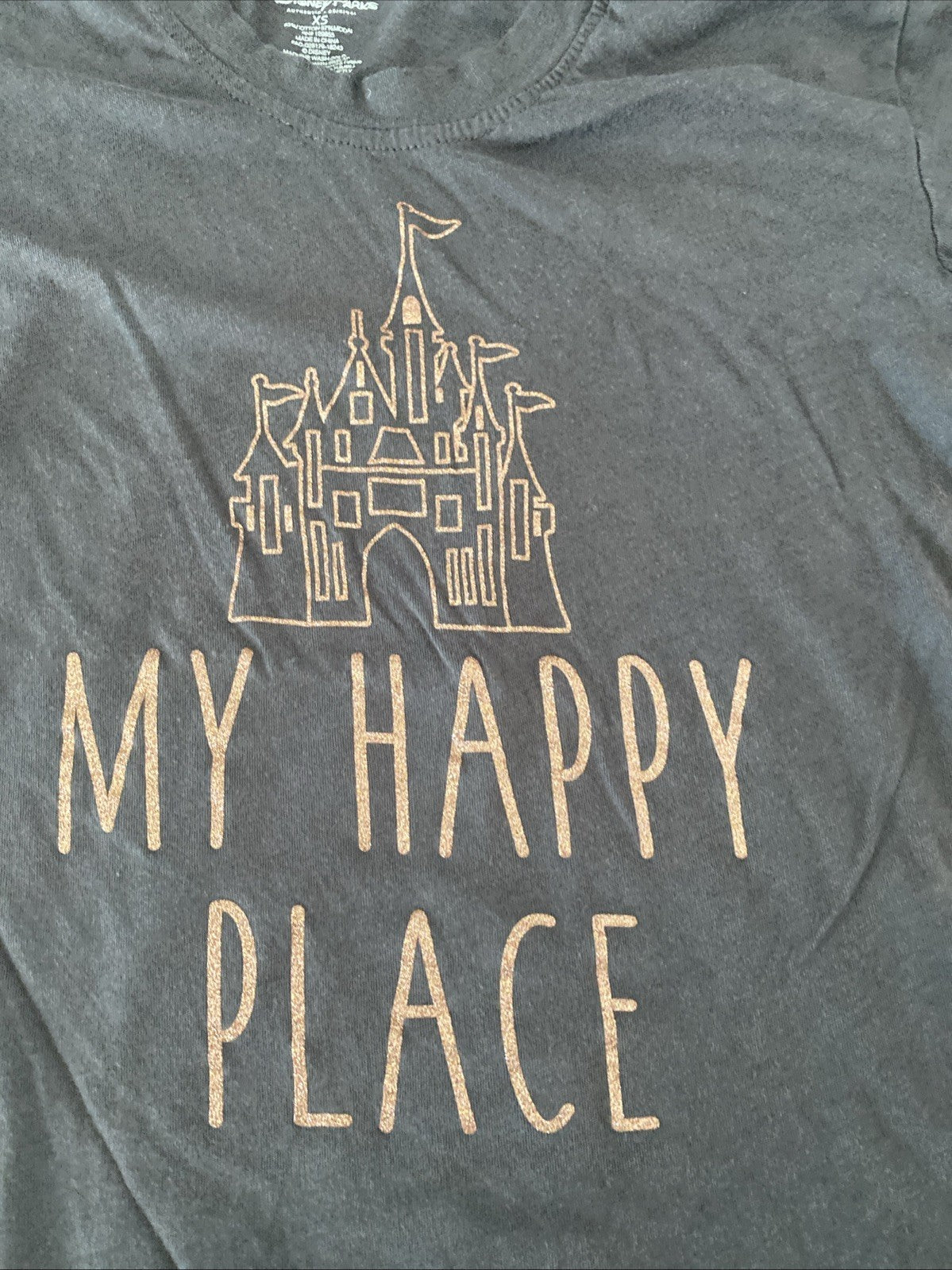 My Happy Place Castle Disney Parks T-Shirt Gray Graphic Short Sleeve Women’s XS