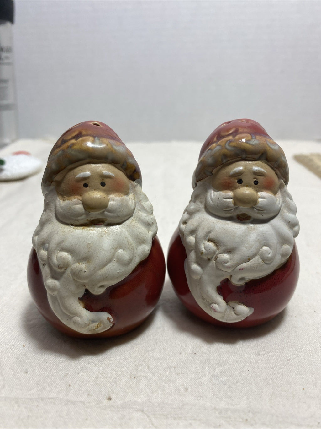 Santa Salt and Pepper Shakers Red Glaze Vintage
