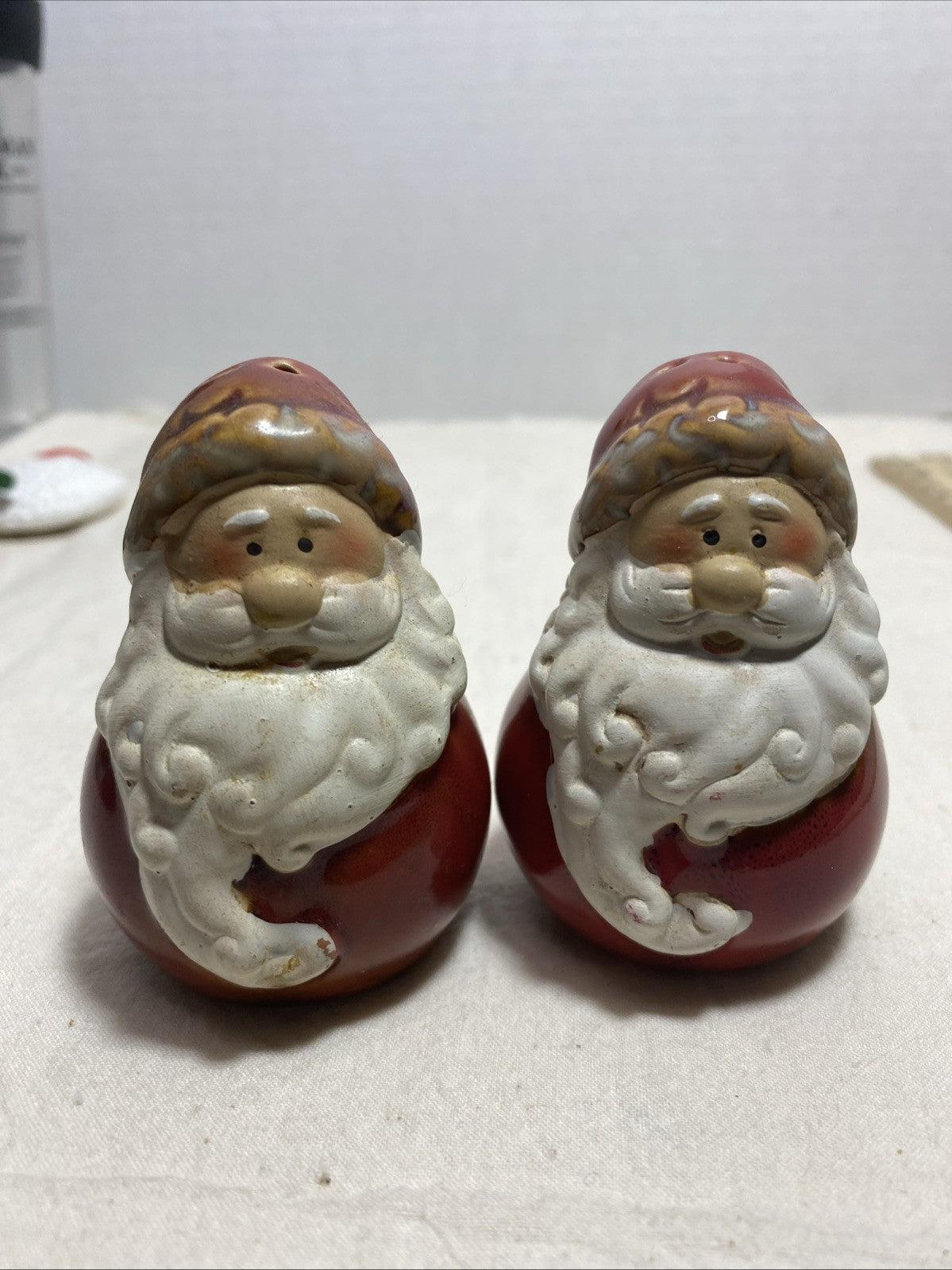 Santa Salt and Pepper Shakers Red Glaze Vintage