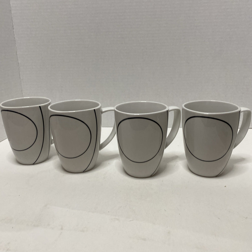 Corelle Coordinates Set of 4 Porcelain SIMPLE LINES Black & White Coffee Mugs