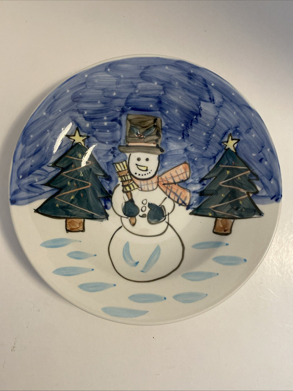 Holiday Seasons Handpainted Snowman Bowl 9" DIA, Microwave/ Dishwasher Safe