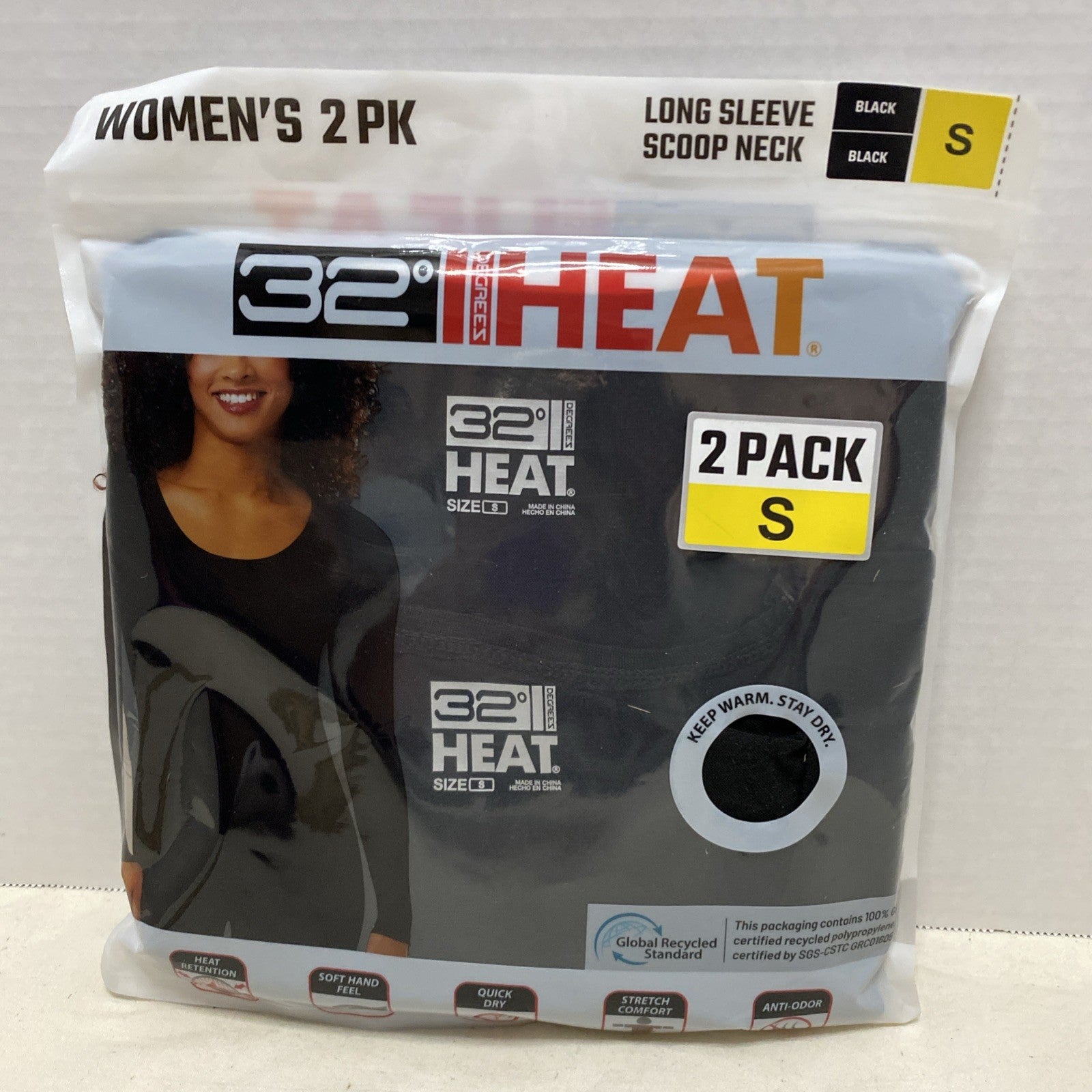 32 DEGREES Women's 2-Pack Thermal Base Layer Long Sleeve Scoop Neck Small