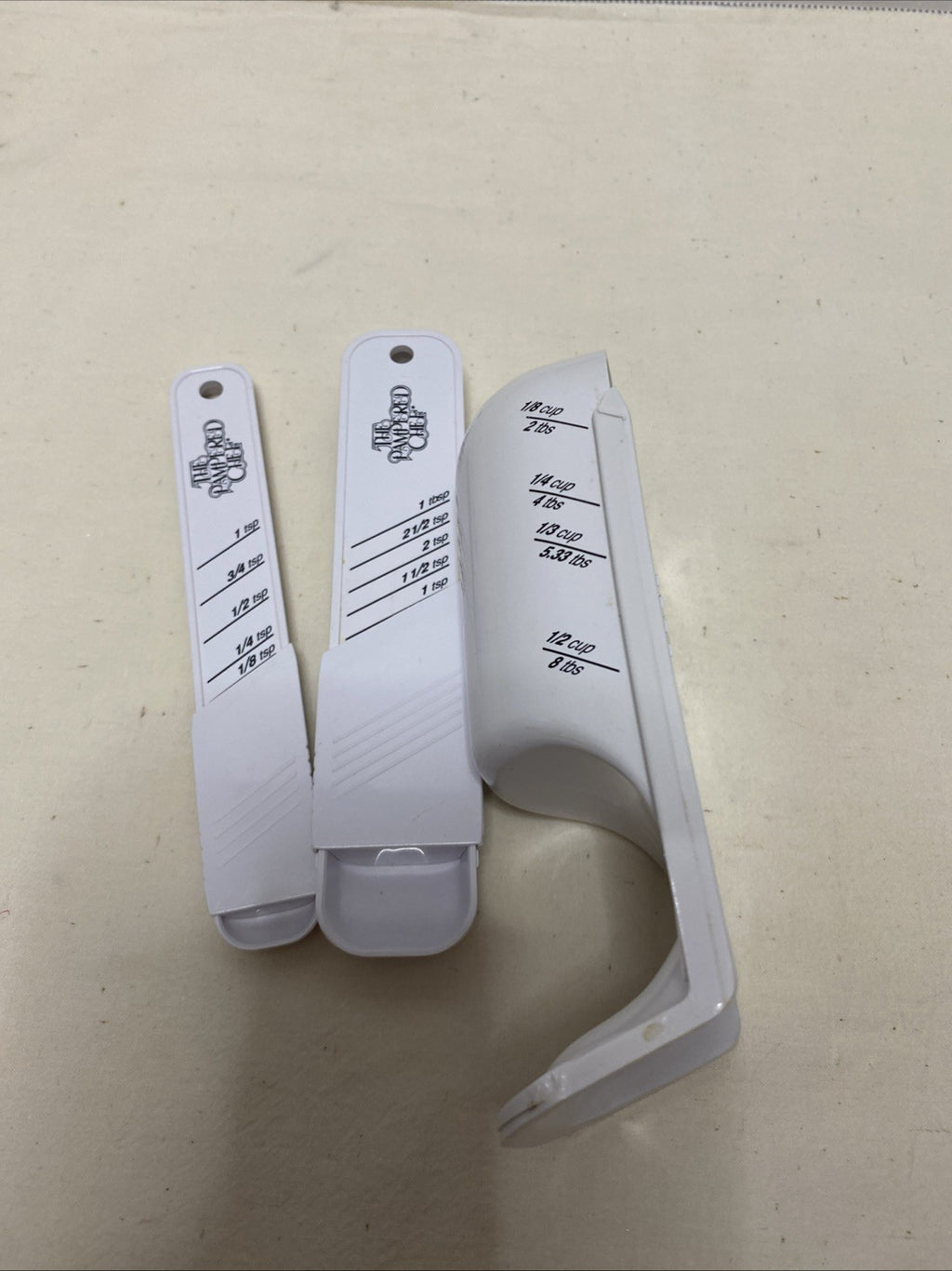 Set of 3 Pampered Chef Adjustable Measuring Cup and 2 Spoons Tablespoon Teaspoon