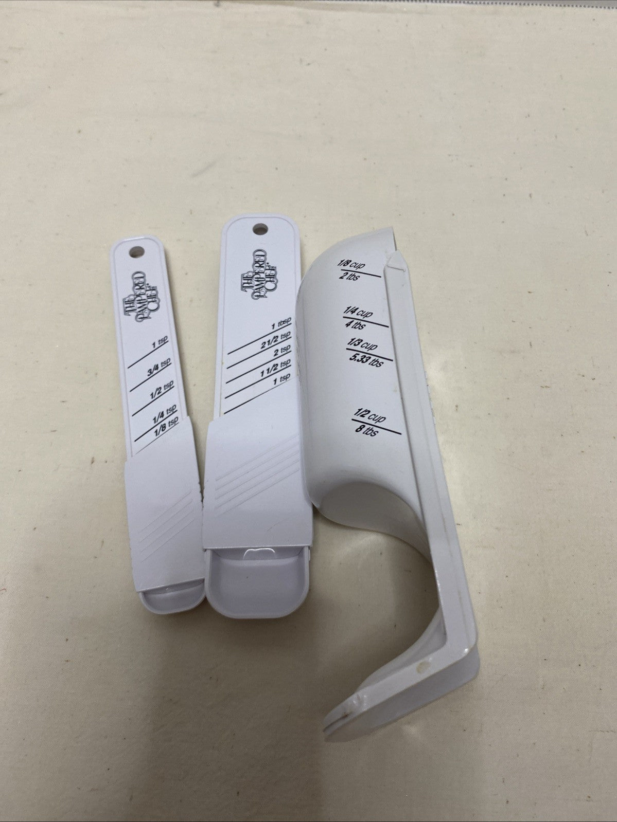 Set of 3 Pampered Chef Adjustable Measuring Cup and 2 Spoons Tablespoon Teaspoon