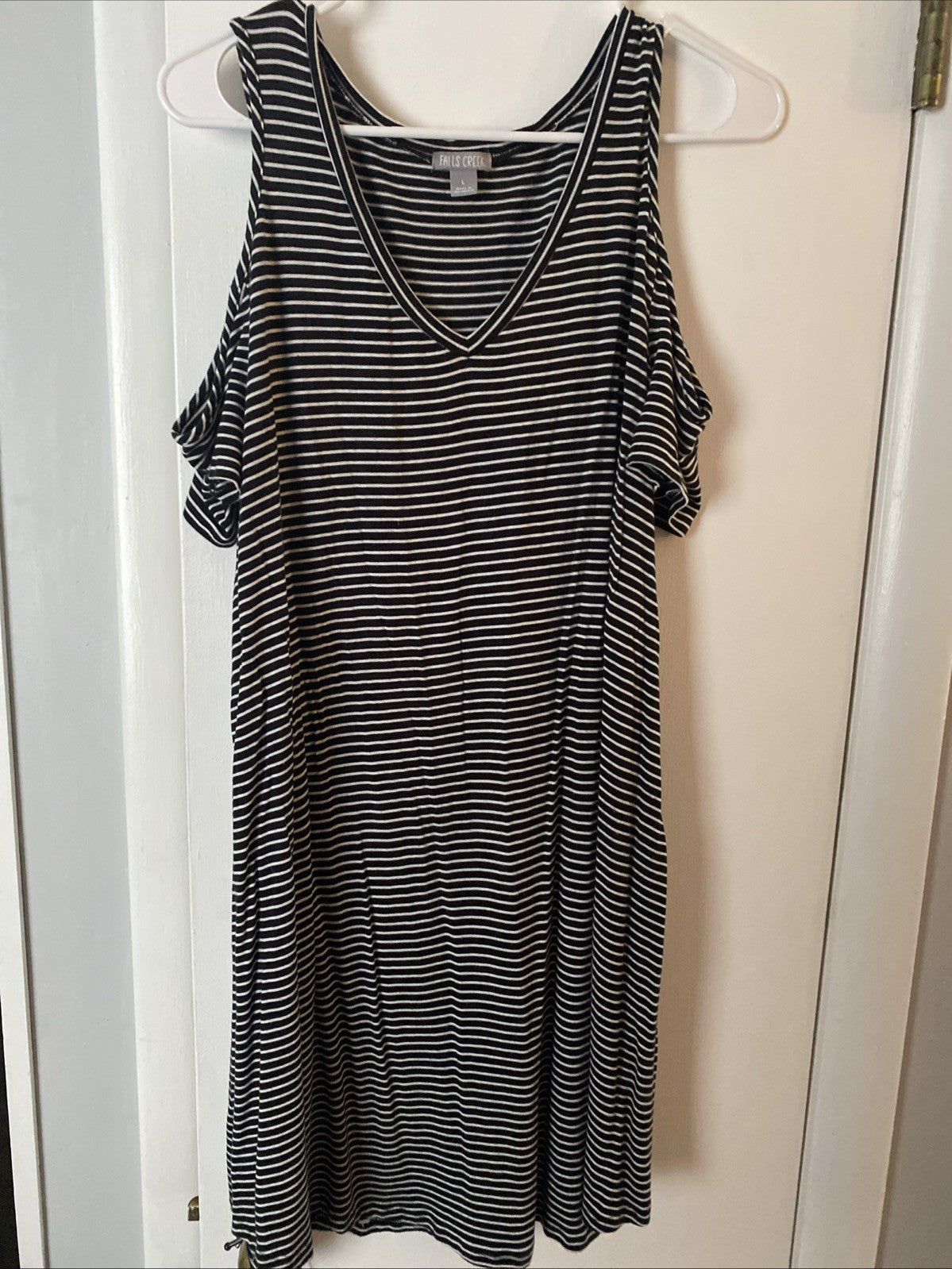 Falls Creek Women’s Striped Short Sleeve Cold Shoulder Dress, Size Large
