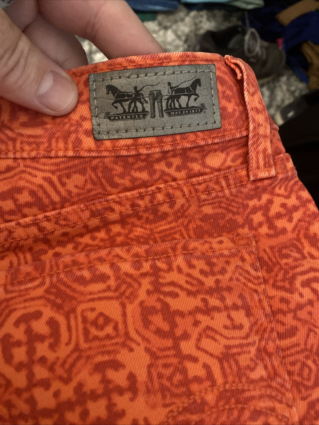 Levi Women’s 524 Two Super Low Jeans 13M 31x32 Orange Pattern