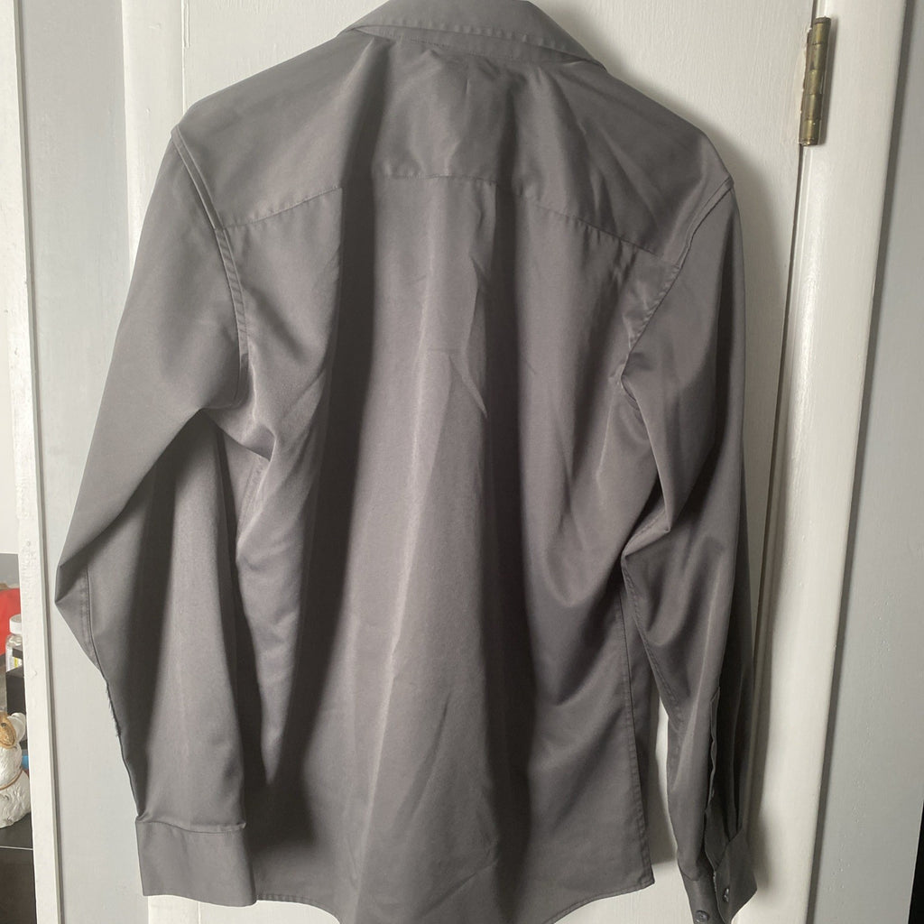 Flex Button Down Shirt M Mens Long Sleeve Dress Shirt Satin Feel Dark Gray