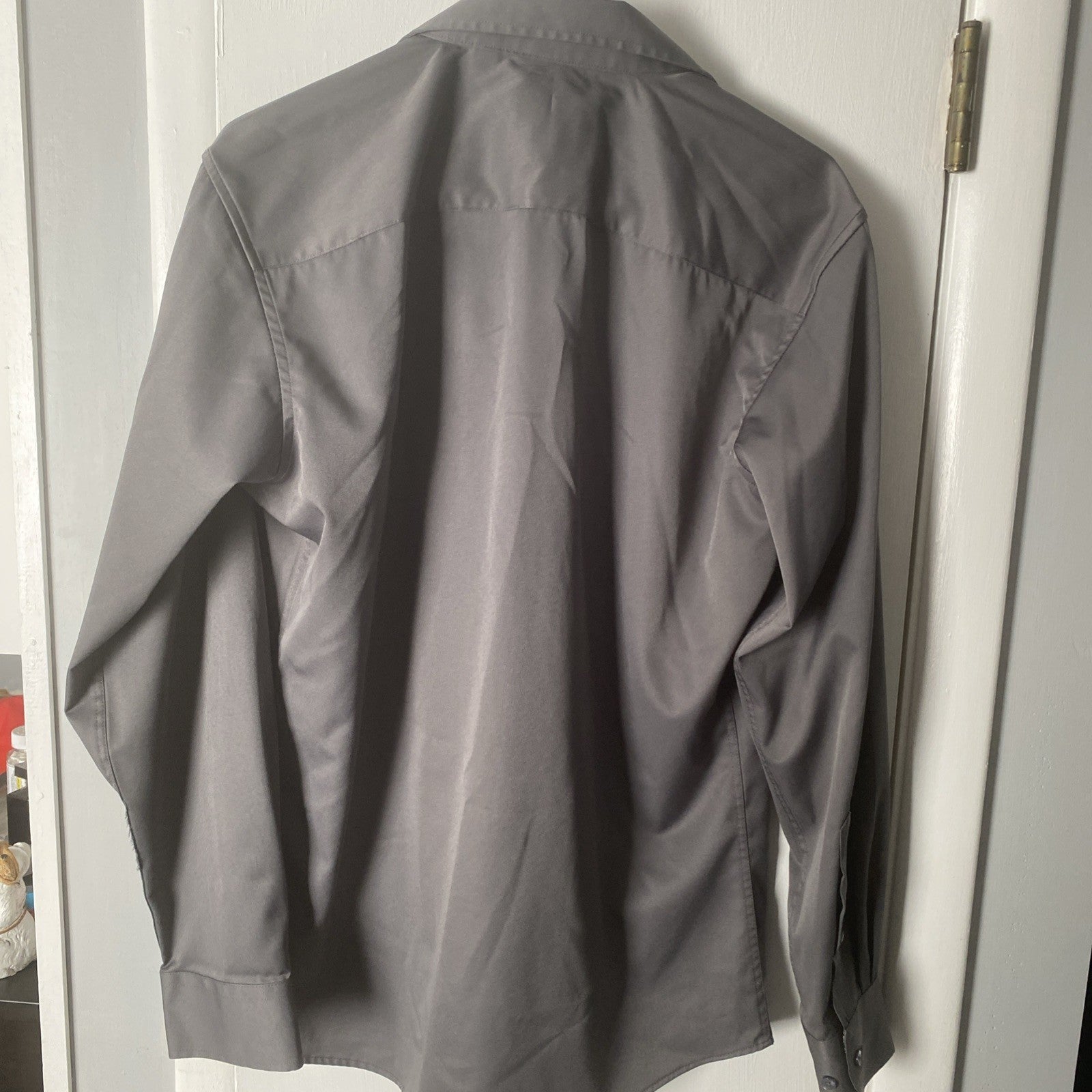 Flex Button Down Shirt M Mens Long Sleeve Dress Shirt Satin Feel Dark Gray
