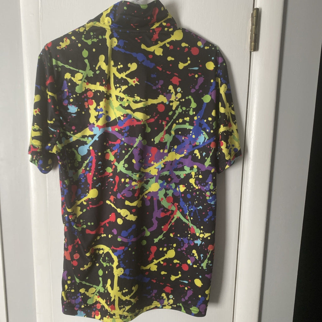 Glow-in-the-dark men’s splatter print polo  shirt size medium short sleeve