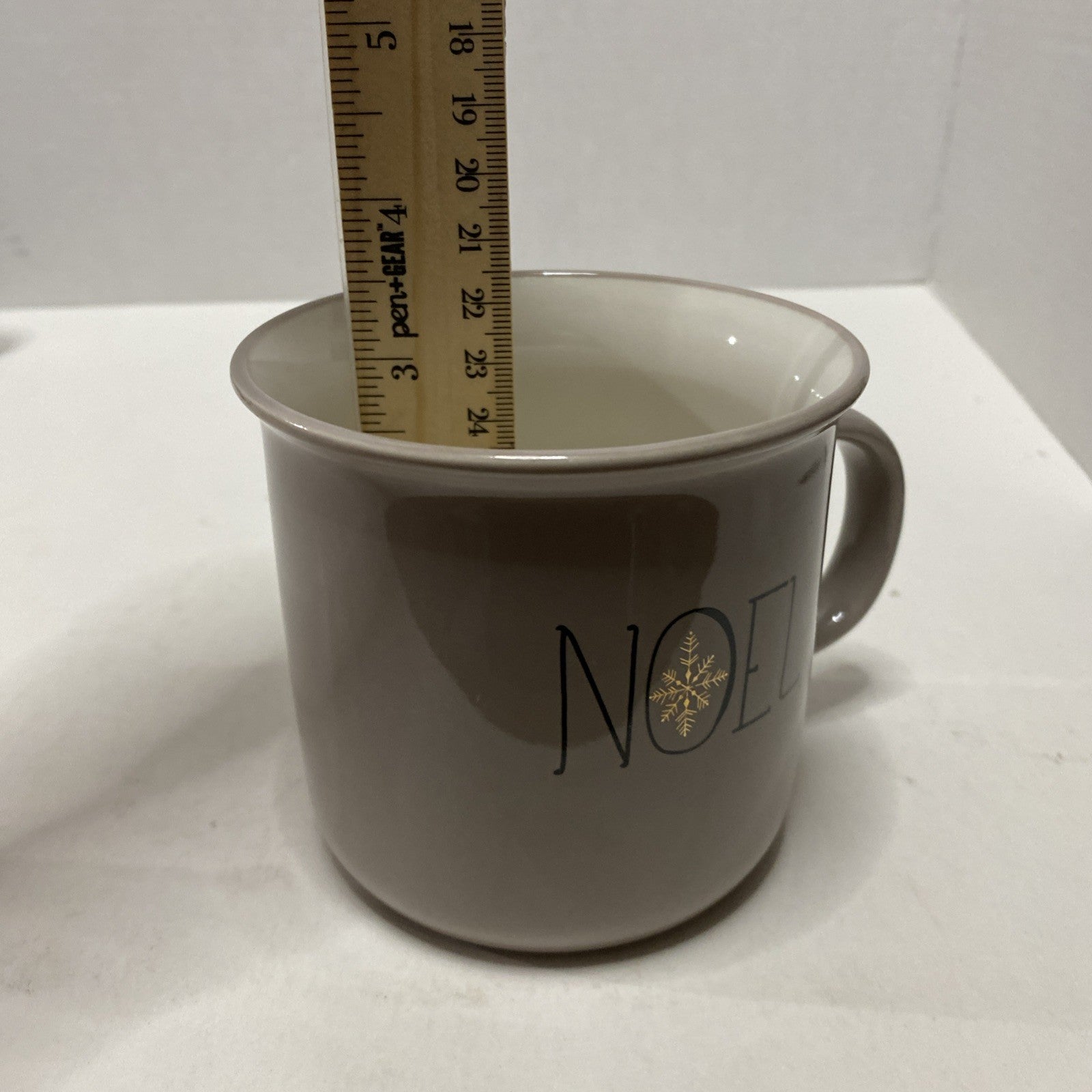 Sleigh Bell Bistro NOEL Christmas Holiday Taupe Porcelain Coffee Tea Mug Cup