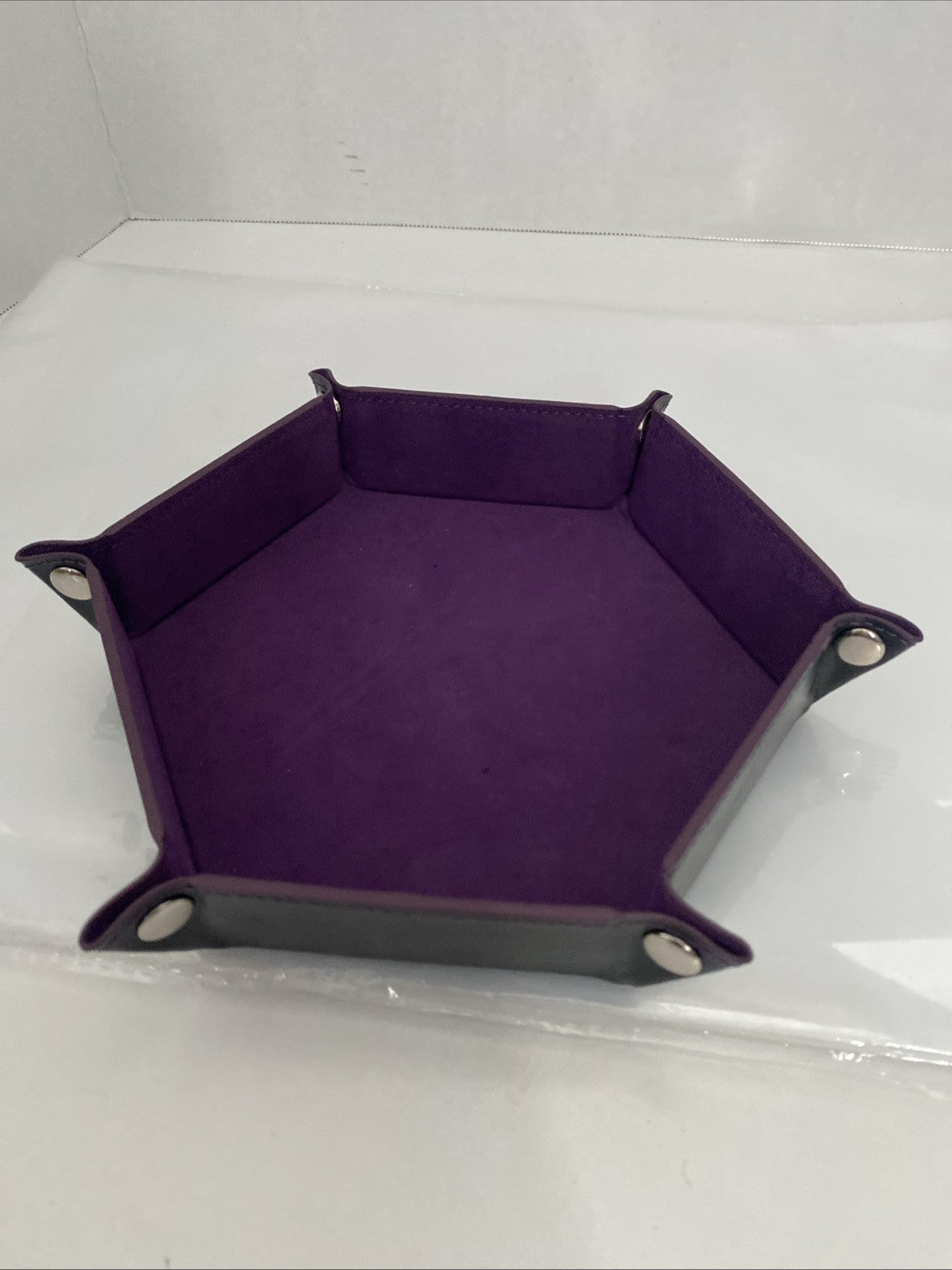 Foldable Dice Tray Box PU Leather Folding Hexagon Coin Square Tray Dice Game