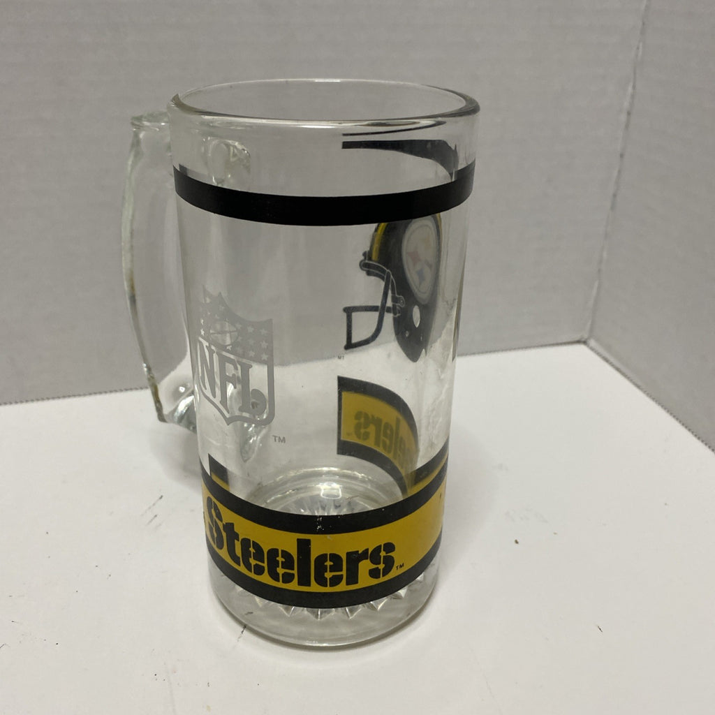 Vintage 1990's NFL Football PITTSBURGH STEELERS 12oz Glass Mug (5.5” Tall)  NICE