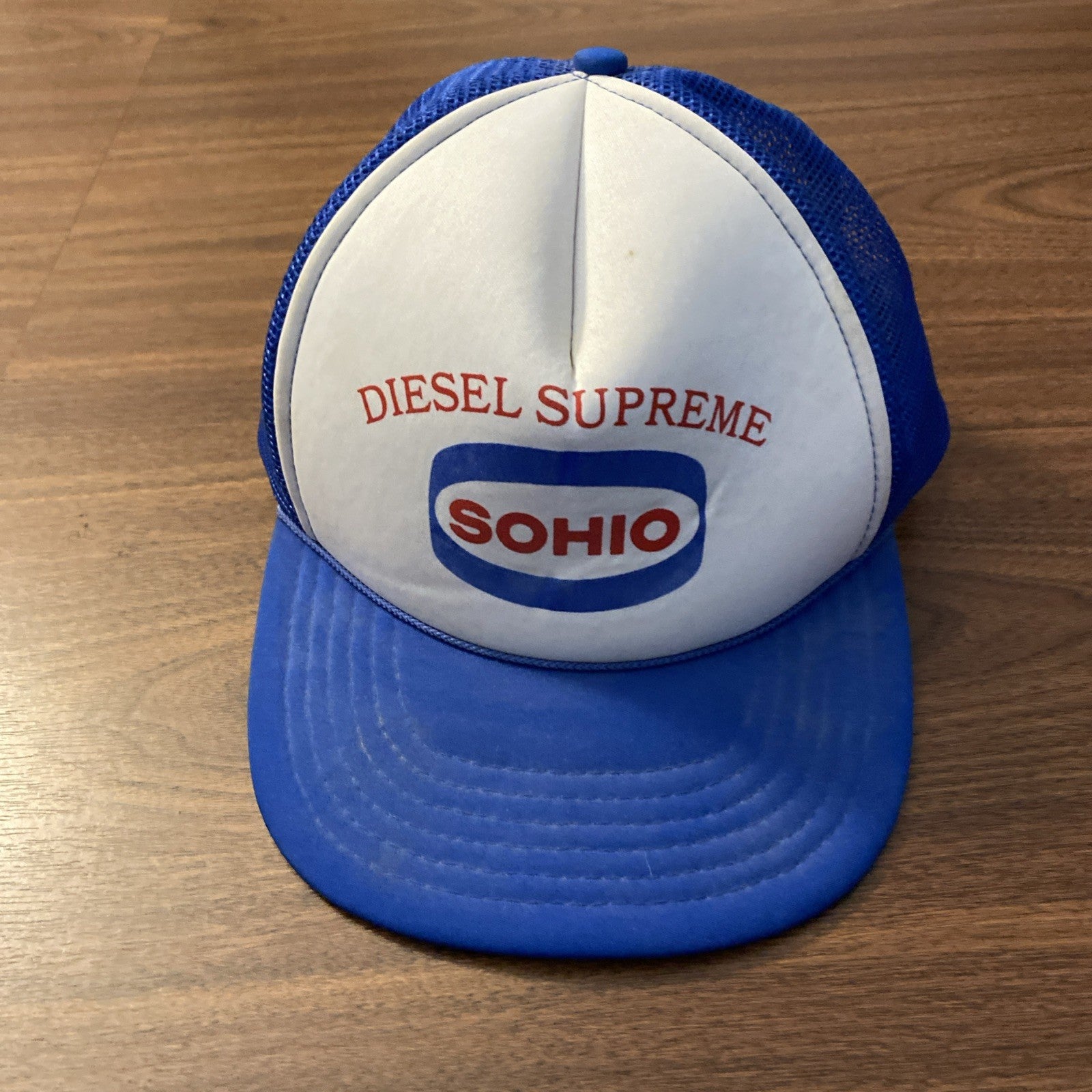 Vintage SOHIO Gas Station DIESEL SUPREME Ohio Blue Mesh Snapback Trucker Hat Oil