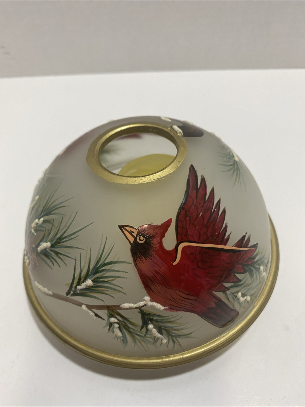 Dennis East International Frosted Glass Candle Holder Cardinal and Winter Pine