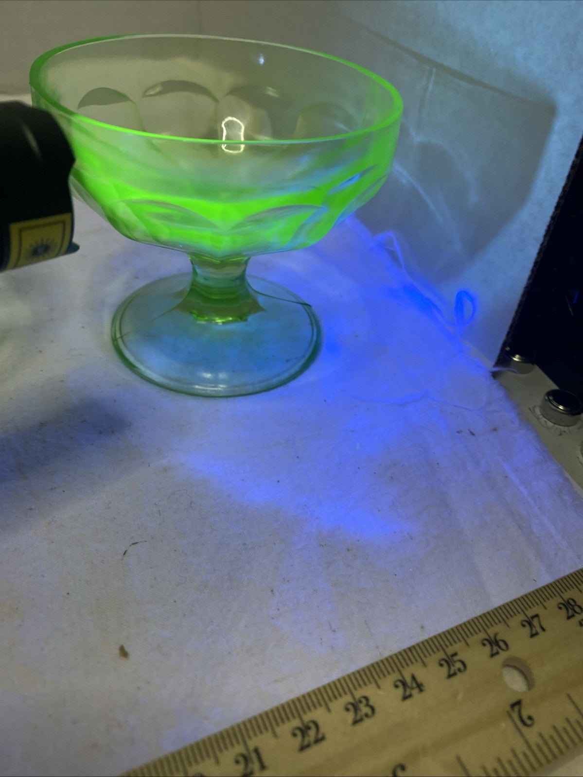 Uranium Green Colored Depression Glass Champagne / Sherbert / Dessert Glasses
