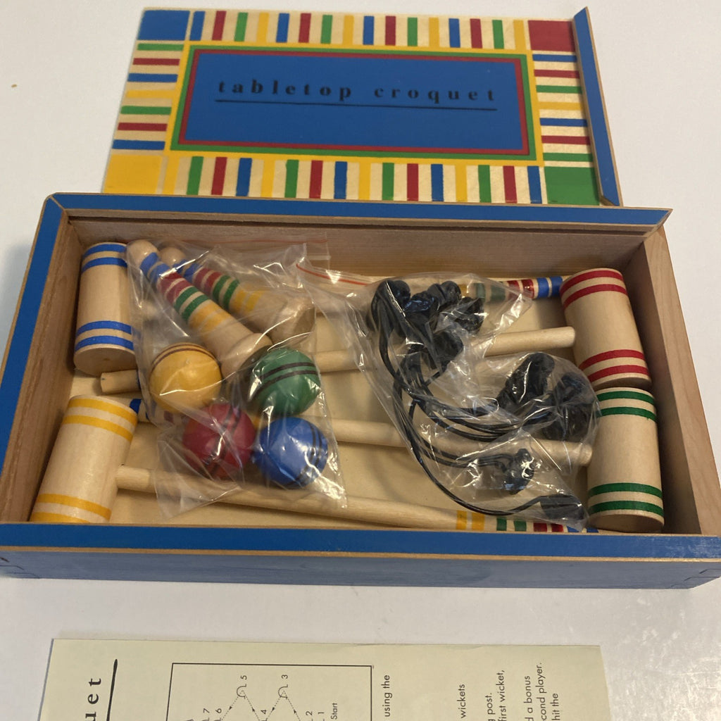 Vintage Pier1 Imports Table Top Croquet Game Wood Box