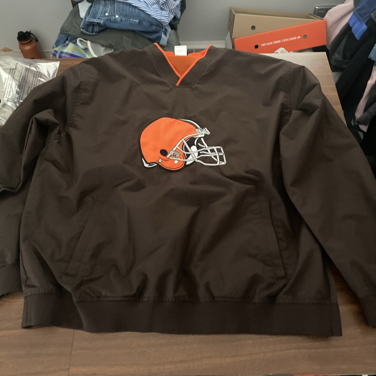 Cleveland Browns NFL V Neck Pullover Windbreaker Mens XL Pullover Side Zip