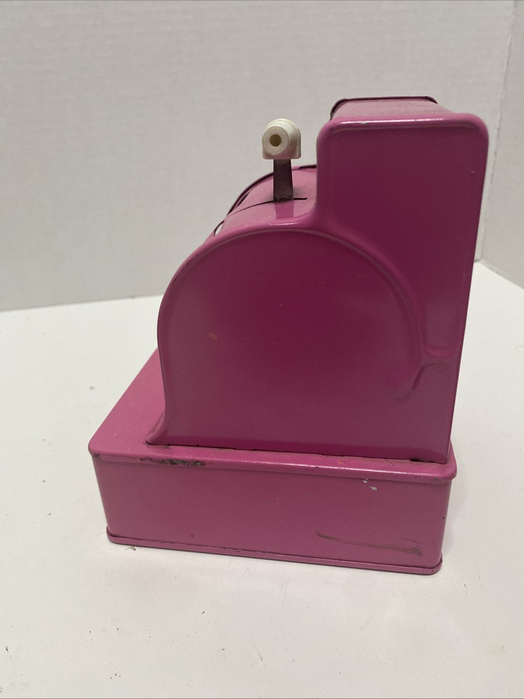 Vintage~Uncle Sam~Pink Metal Cash Register Coin Bank~Counts Money/Locks~Works