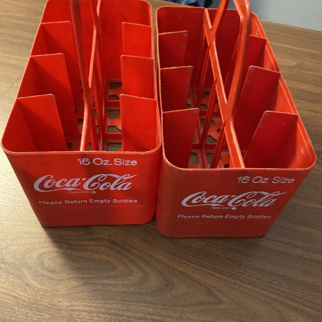 2 Vintage Coca-Cola 8 Pack Bottles One Pint Red Plastic Coke Carrier Caddy