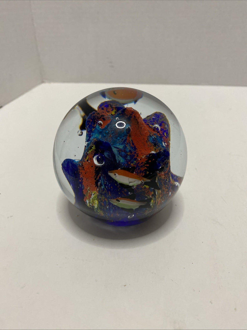 Art Glass Tropical Fish Paperweight Ocean Aquarium Round Small