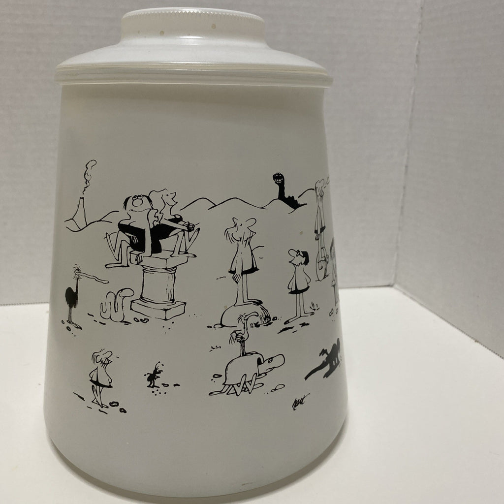 Bartlett Collins Cookie Jar White Glass with Lid BC Comics Grog Johnny Hart