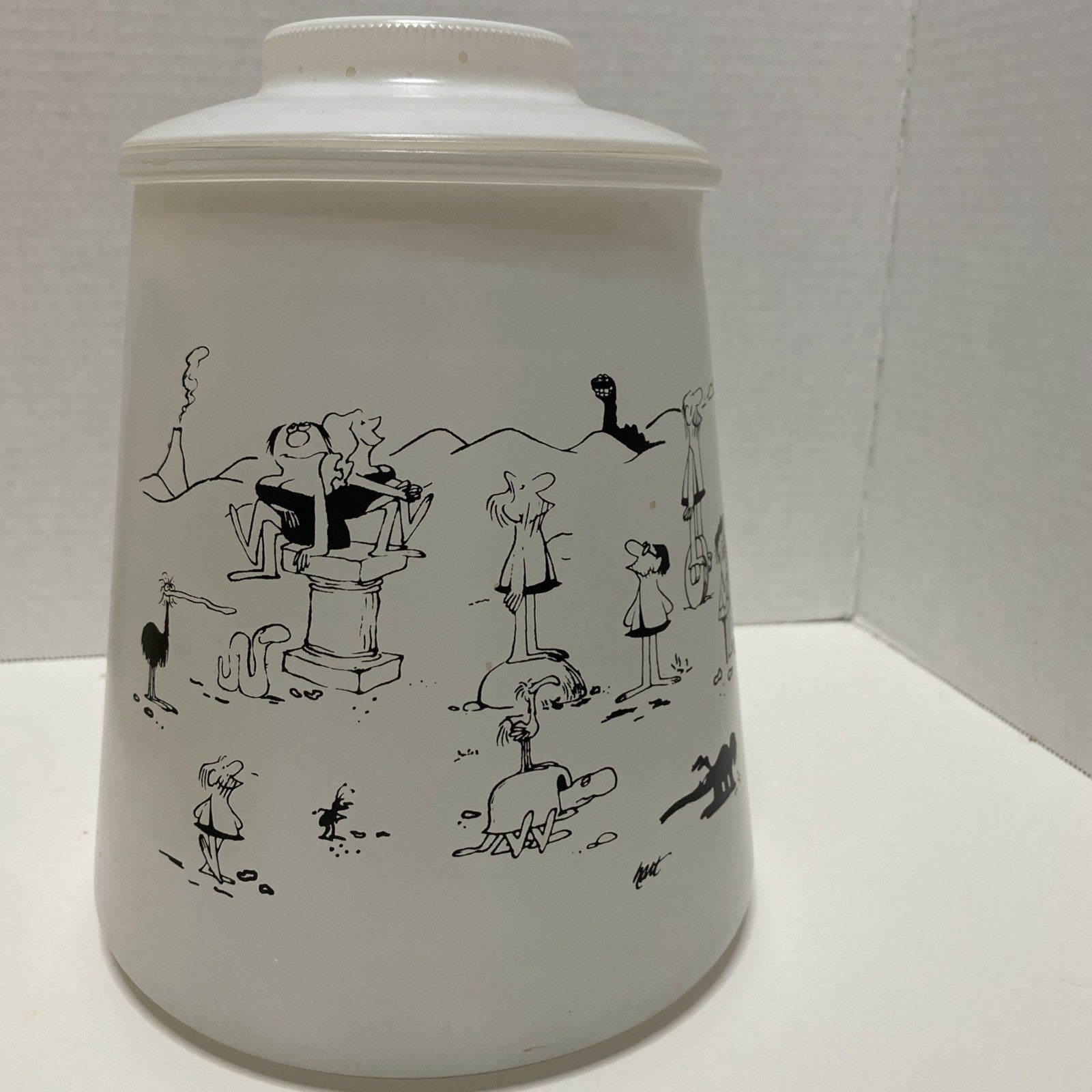 Bartlett Collins Cookie Jar White Glass with Lid BC Comics Grog Johnny Hart